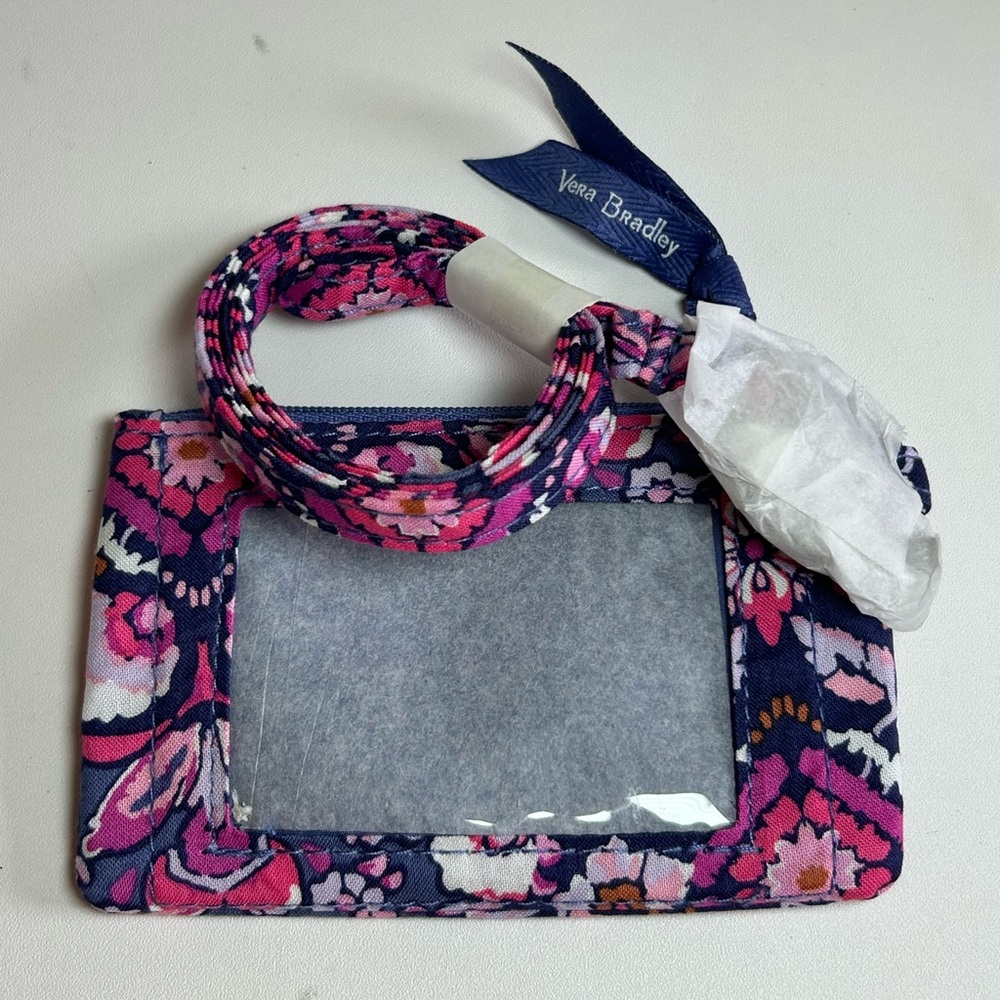 Vera Bradley ID Zip Case with Lanyard Magenta Medallion New Retired NWT